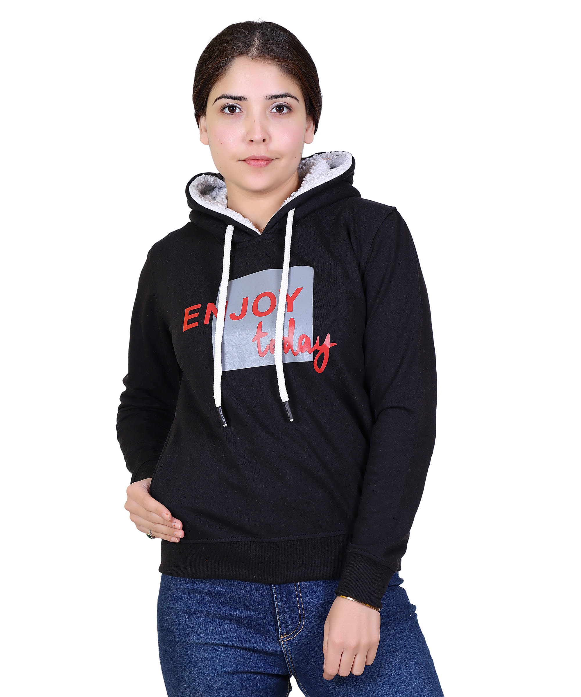     			Varenyam Cotton - Fleece Black Hooded Sweatshirt