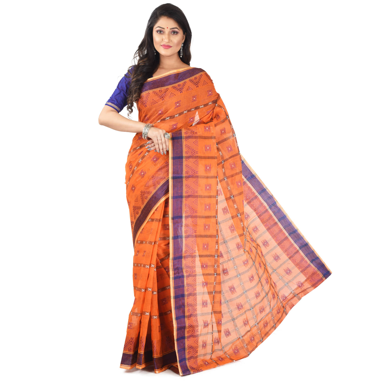 Roy Enterprises Creation Bengal cotton Saree Without Blouse Piece ( Orange ) Roy Enterprises Creation Bengal cotton Saree Without Blouse Piece ( Orange )