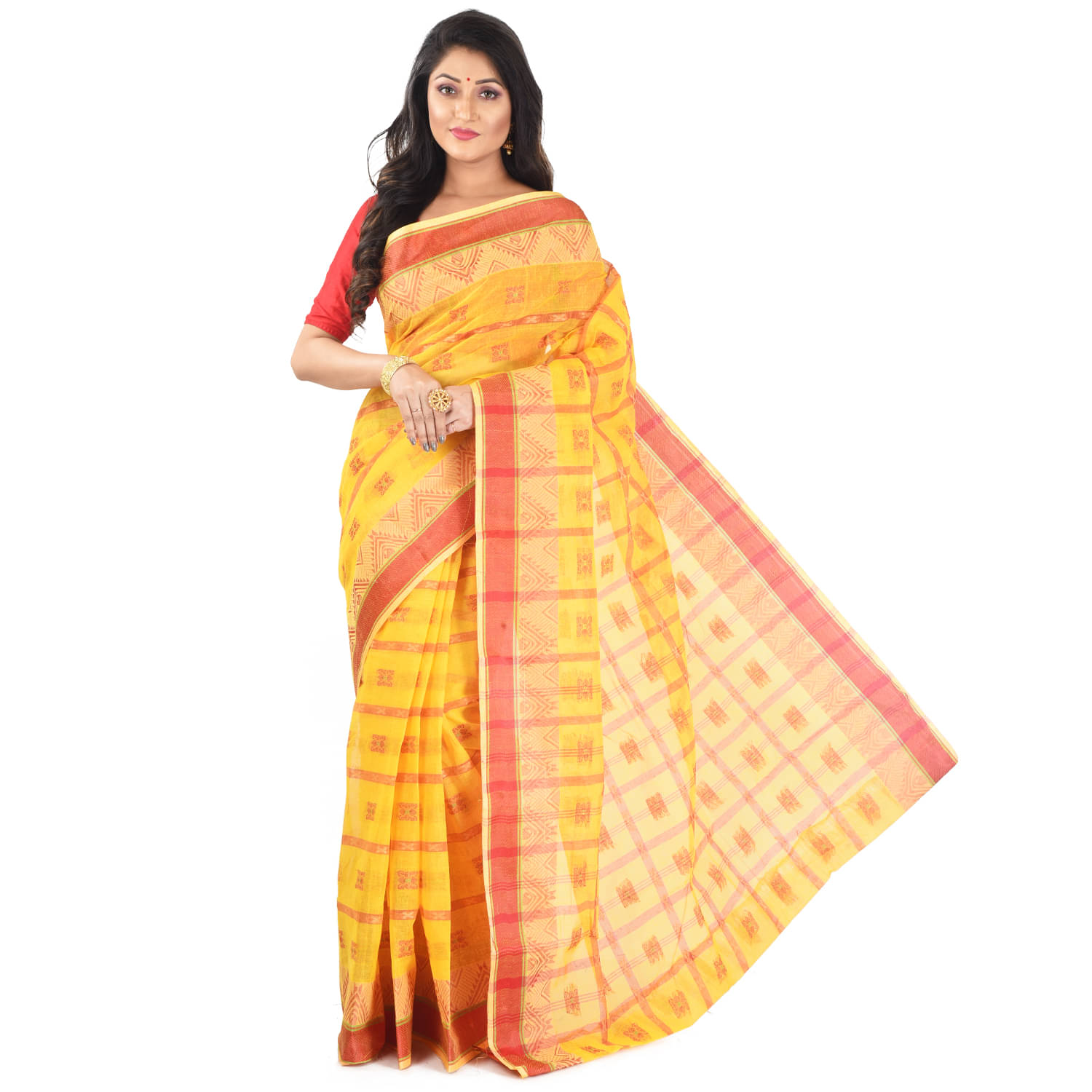     			Roy Enterprises Creation Bengal cotton Saree Without Blouse Piece ( Yellow )