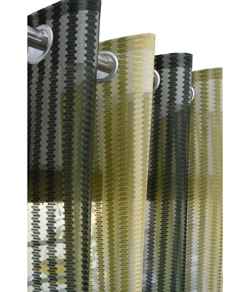 Homefab India Stripes Transparent Eyelet Window Curtain 5ft (Pack of 2) - Green Homefab India Stripes Transparent Eyelet Window Curtain 5ft (Pack of 2) - Green