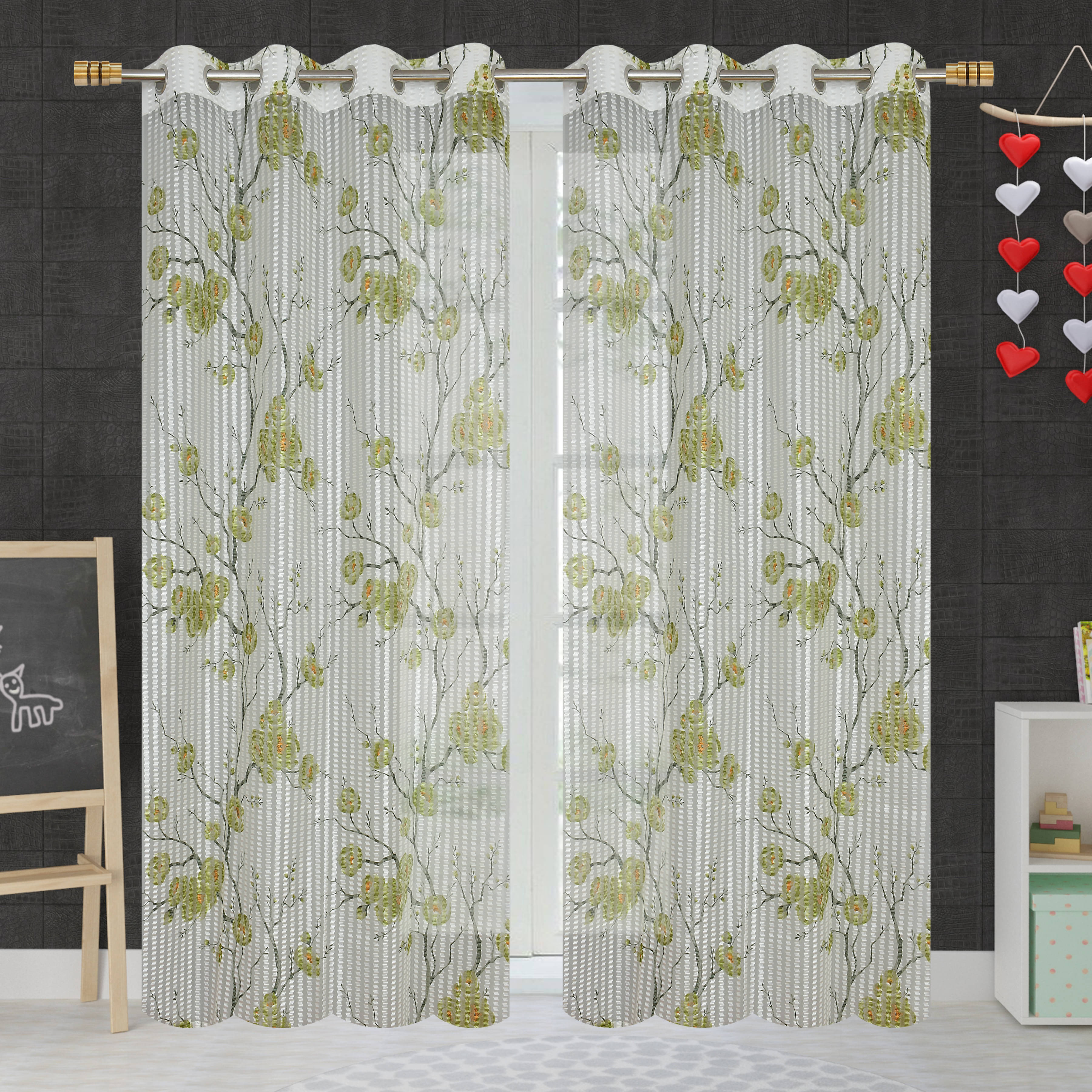 Homefab India Floral Transparent Eyelet Long Door Curtain 9ft (Pack of 2) - Green Homefab India Floral Transparent Eyelet Long Door Curtain 9ft (Pack of 2) - Green
