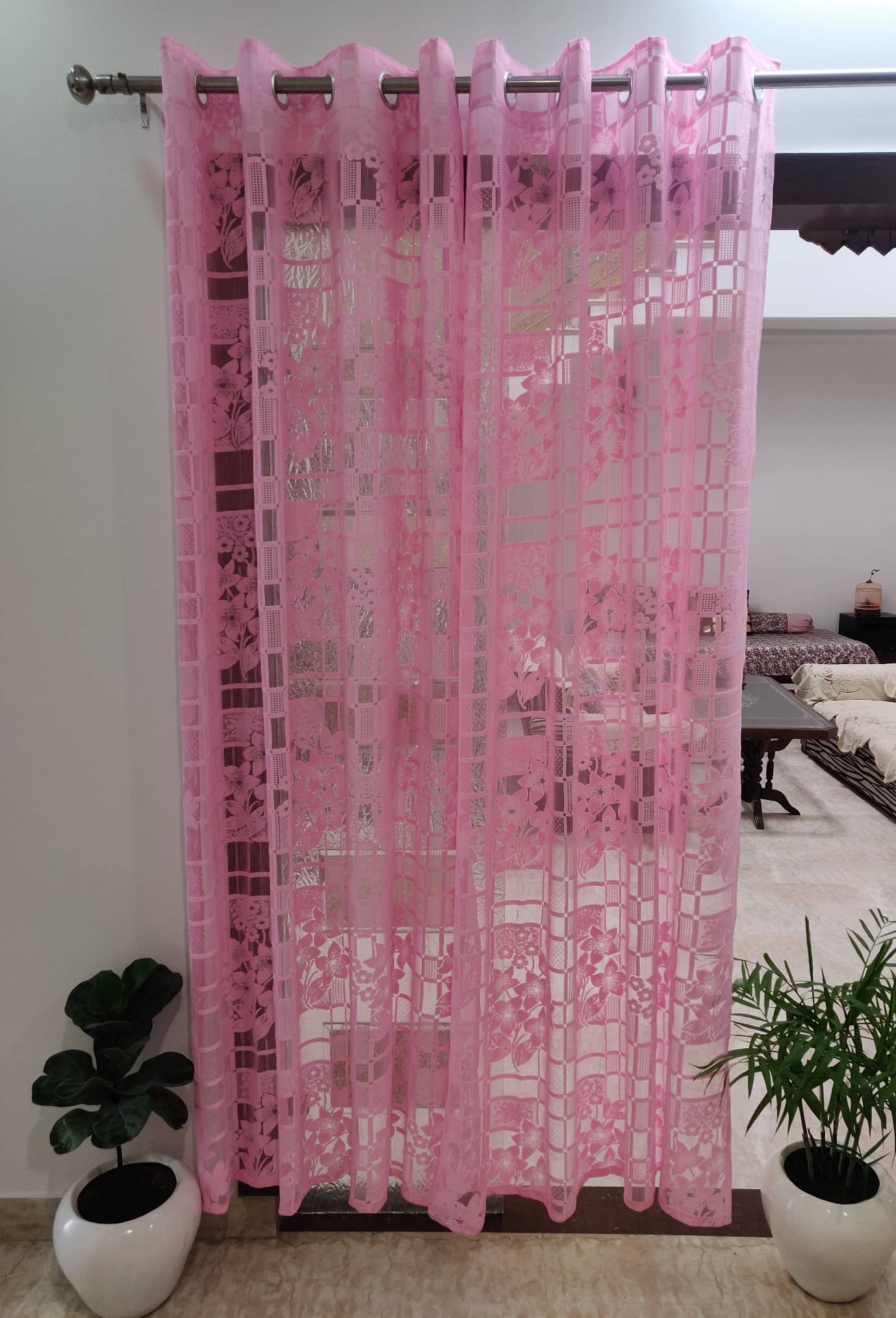 Homefab India Floral Transparent Eyelet Window Curtain 5ft (Pack of 2) - White