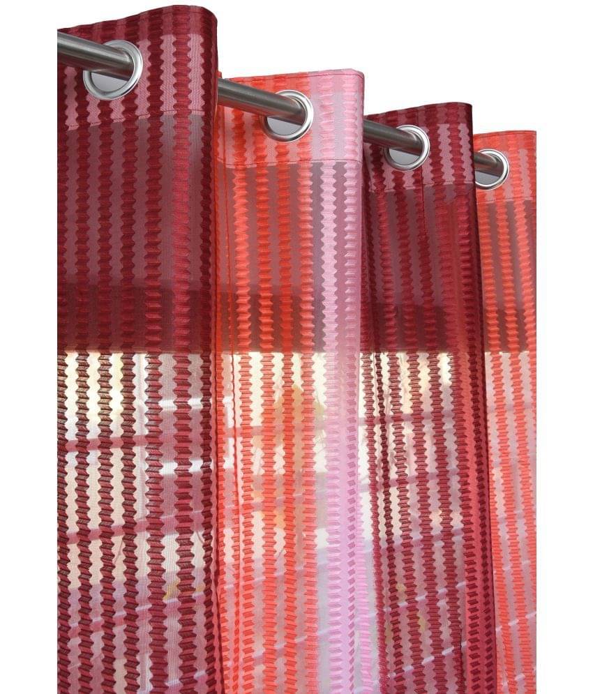 Homefab India Stripes Transparent Eyelet Window Curtain 5ft (Pack of 2) - Maroon Homefab India Stripes Transparent Eyelet Window Curtain 5ft (Pack of 2) - Maroon