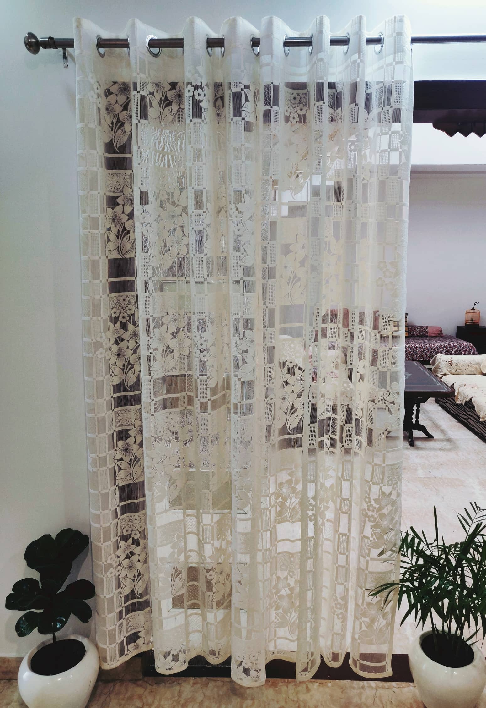 Homefab India Floral Transparent Eyelet Window Curtain 5ft (Pack of 2) - White