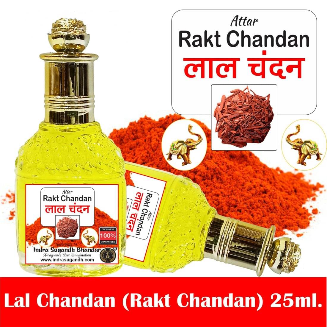     			INDRA SUGANDH BHANDAR - Lal Chandan Real & Pure Rakta Sandalwood Red Long Lasting Fragrance Attar For Men & Women 25ml Pack Of 1