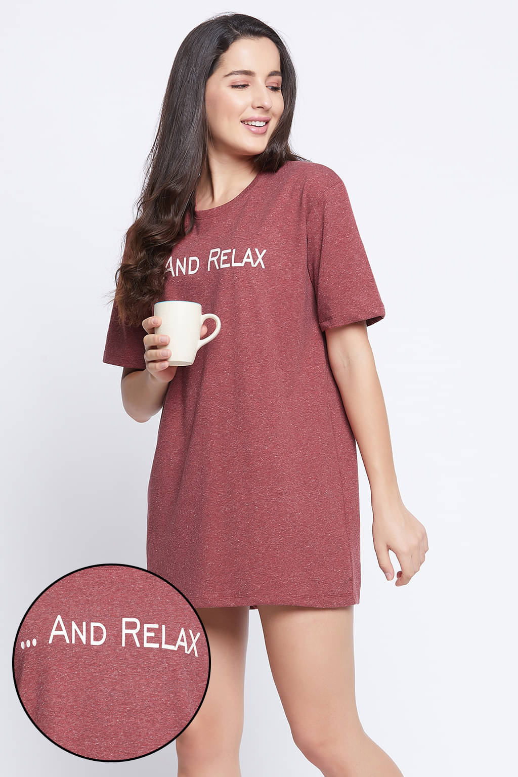     			Clovia Cotton Nighty & Night Gowns - Maroon Single
