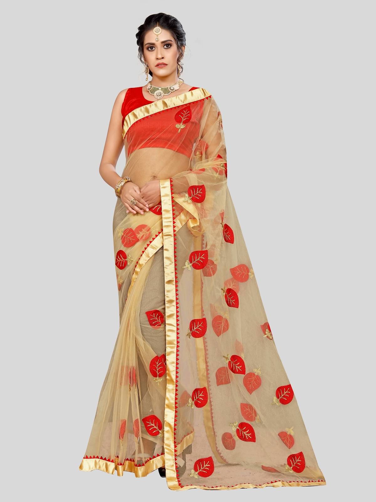     			Gazal Fashions Beige,Red Net Saree -
