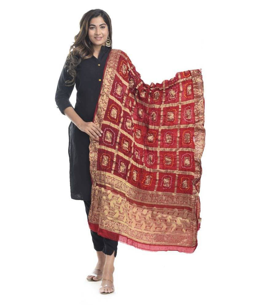     			Apratim Red Banarasi Silk Banarasi Dupatta - Single