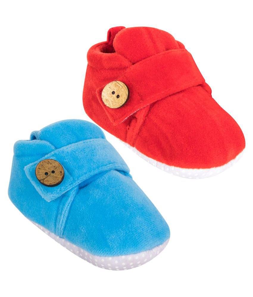     			Neska Moda Set Of 2 Pair Baby Boys & Baby Girls 6 To 9 Months Velvet Booties (Red,Blue) -BT784andBT787