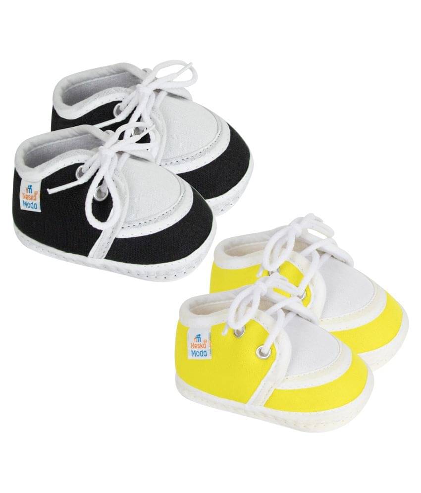     			Neska Moda Unisex Set Of 2 Pair Booties for 6 to 9 Months (Black,Yellow)-SK145andSK146