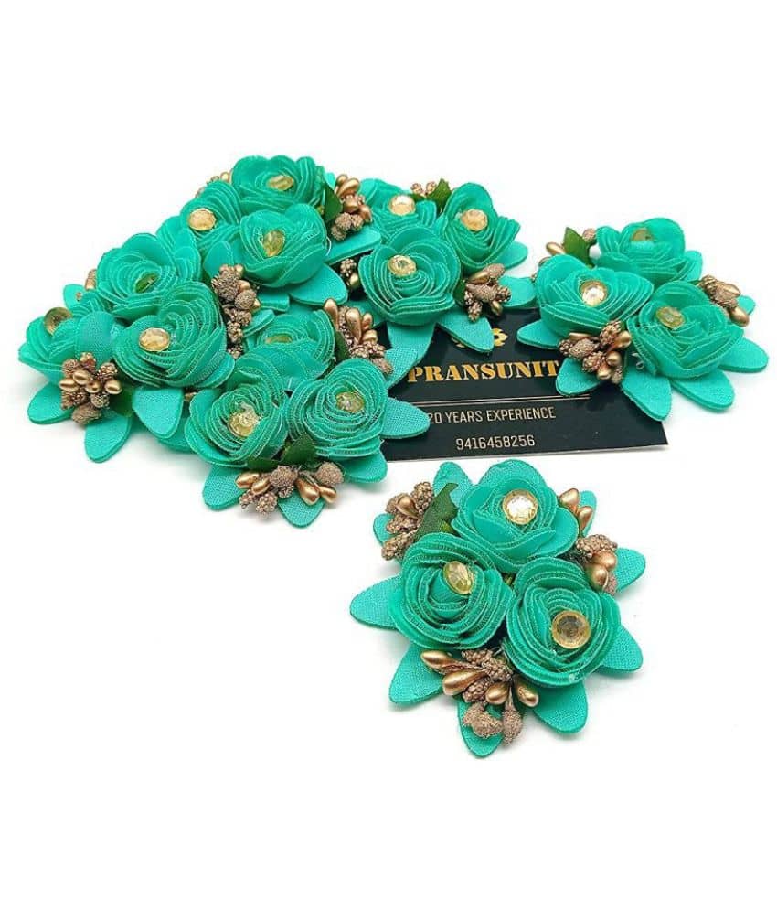 PRANSUNITA Stem less Fabric 3 in 1 Rose Flower with Pollens, Handmade Decoration Flowers for Dresses, Fancy Gift & Wedding Packaging, Valentine, Radha Krishna & Baby Shower, Home Decoration Pack of 6 pcs Color- Sea Green - Stationery | Buy online on ZillyBuy