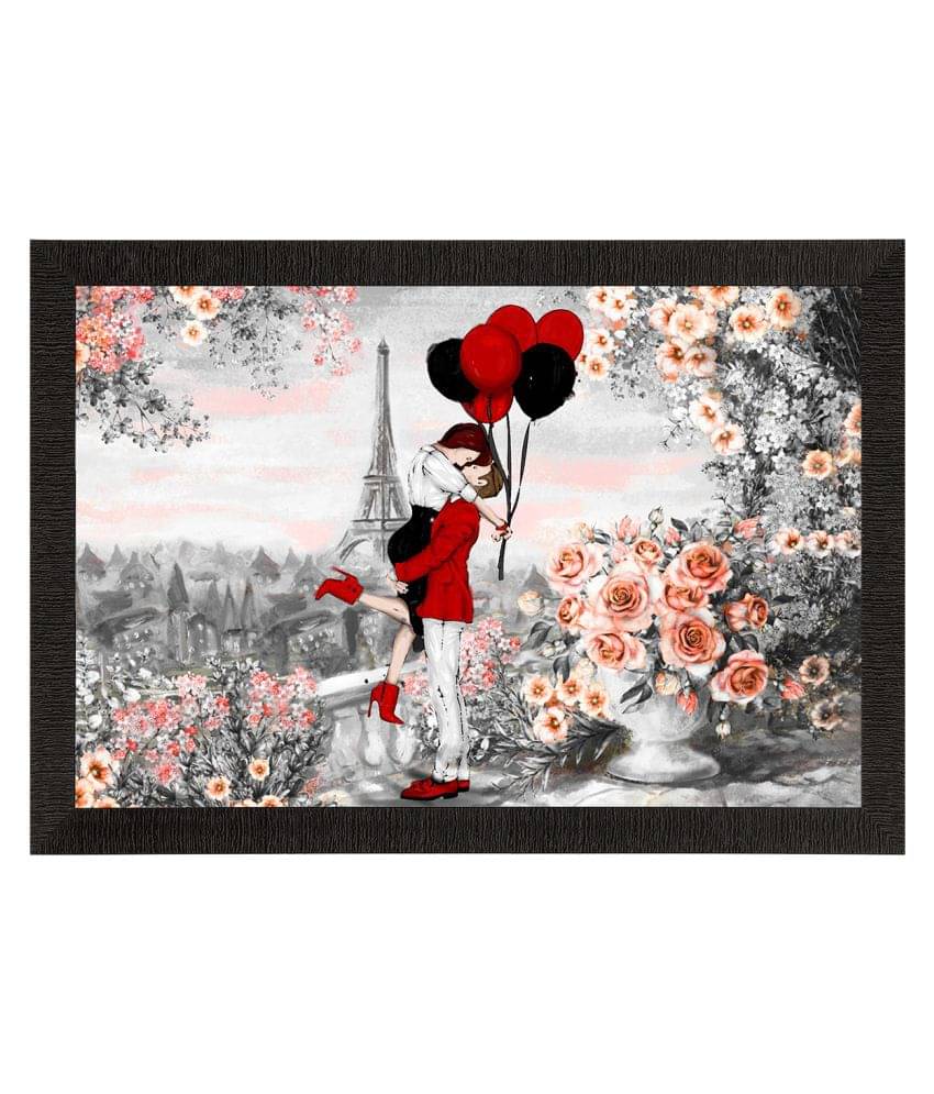 eCraftIndia Grey & Red Kissing Romantic Couple In Front of Effiel Tower Satin Matt Texture UV Art Painting eCraftIndia Grey & Red Kissing Romantic Couple In Front of Effiel Tower Satin Matt Texture UV Art Painting