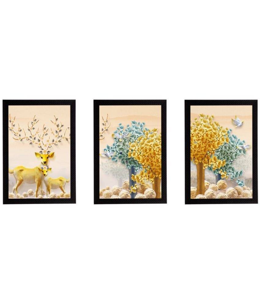 eCraftIndia Set of 3 Colorful Trees and Deer Satin Matt Texture UV Art Painting eCraftIndia Set of 3 Colorful Trees and Deer Satin Matt Texture UV Art Painting