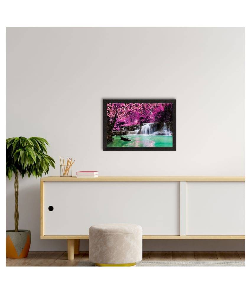     			eCraftIndia Pink & Green Waterfall View Satin Matte Texture UV Wall Painting
