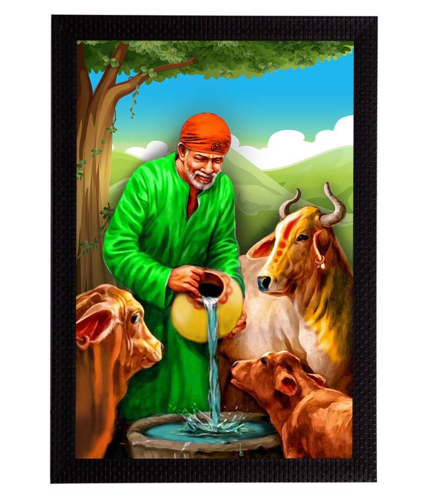 eCraftIndia Green & Orange Sai Baba Satin Matt Texture UV Art Painting eCraftIndia Green & Orange Sai Baba Satin Matt Texture UV Art Painting
