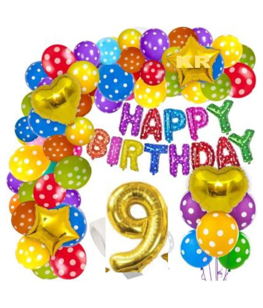     			KR 9TH Birthday Decorations Kit for Boys and Girls- 57+1=58pcs 9TH Happy Birthday Balloons Set with Foil Balloon, Latex & Metallic Balloons, Balloon Arch & Glue Dot /9th Happy Birthday Decoration Kit (Set of 58)