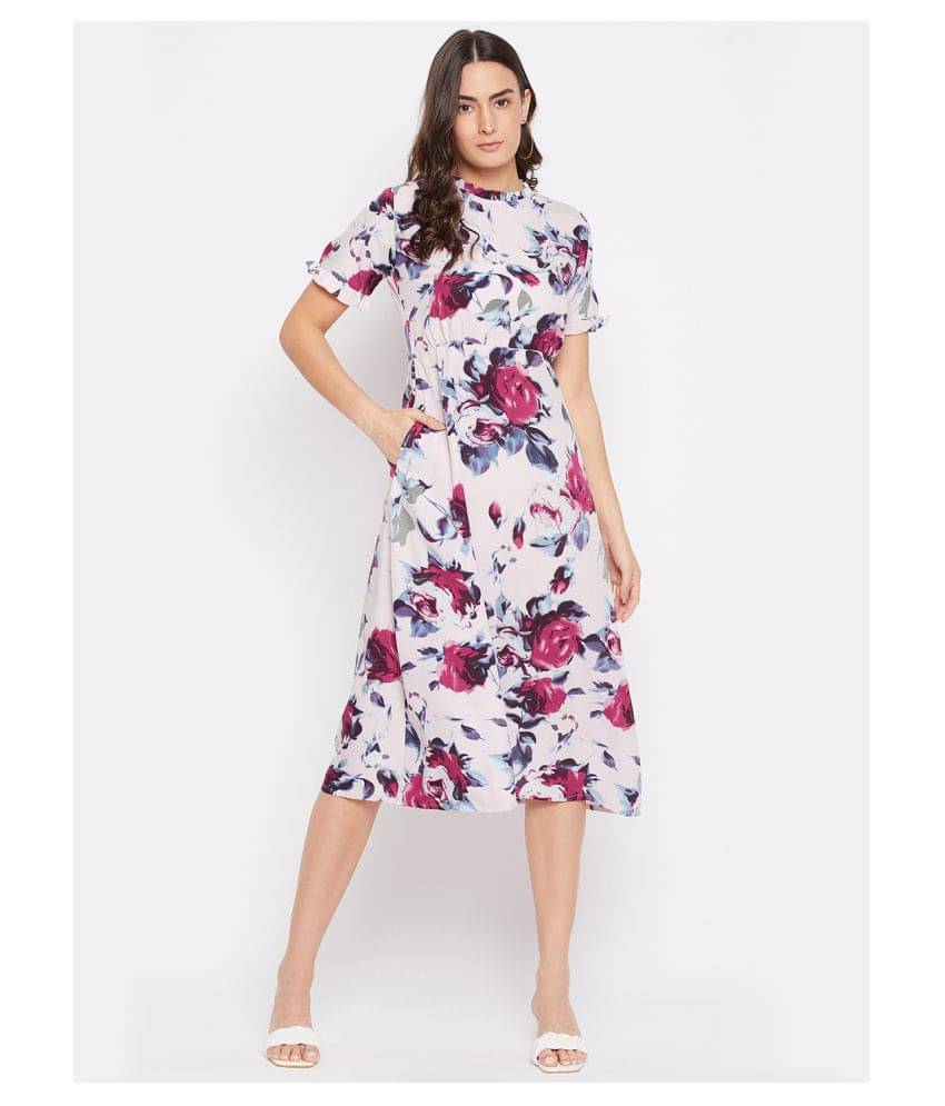     			Purys Women Crepe Fit & Flare Dress ( Pink )
