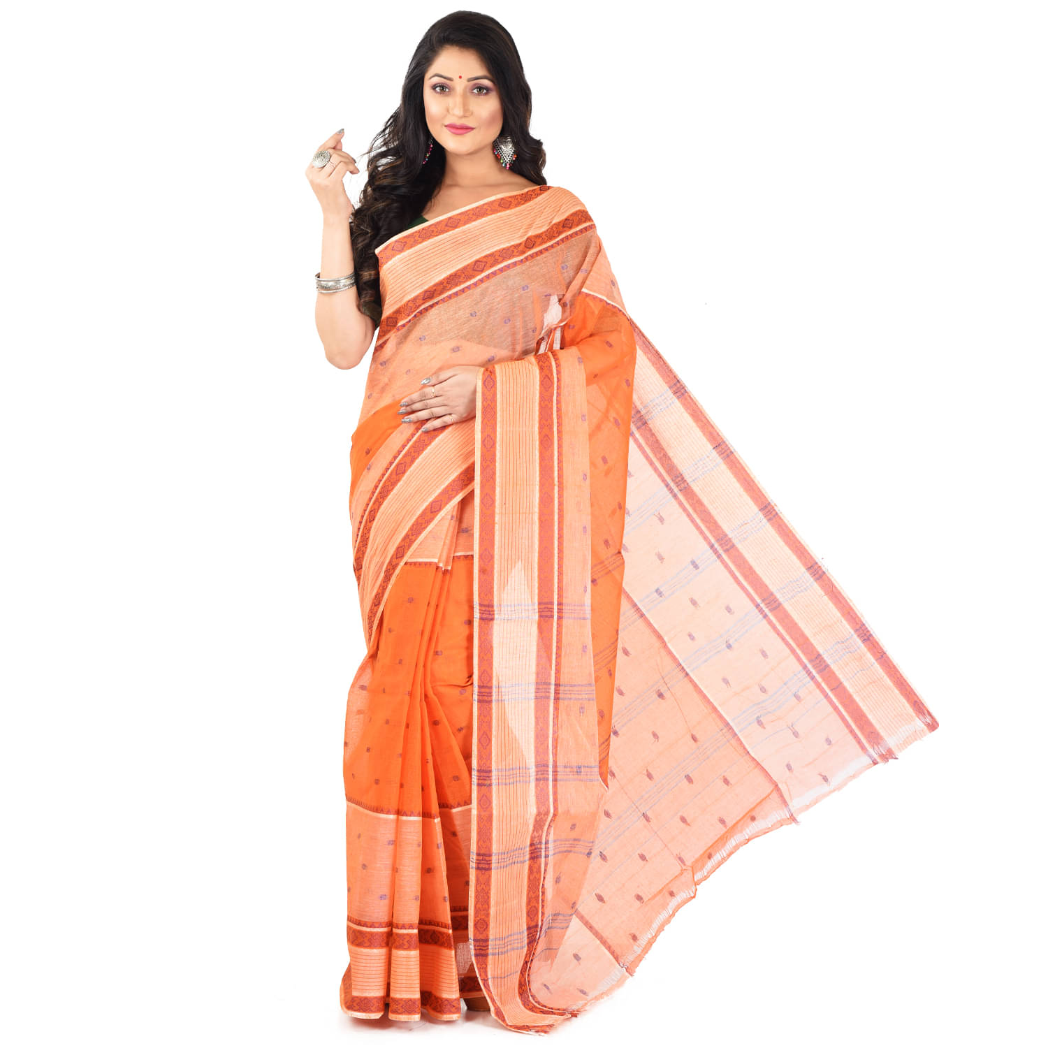 Roy Enterprises Creation Bengal cotton Saree Without Blouse Piece ( Orange ) Roy Enterprises Creation Bengal cotton Saree Without Blouse Piece ( Orange )