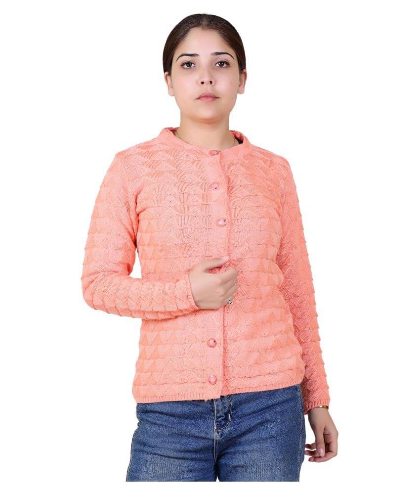 Varenyam Acrylic Peach Buttoned Cardigans - Single Varenyam Acrylic Peach Buttoned Cardigans - Single
