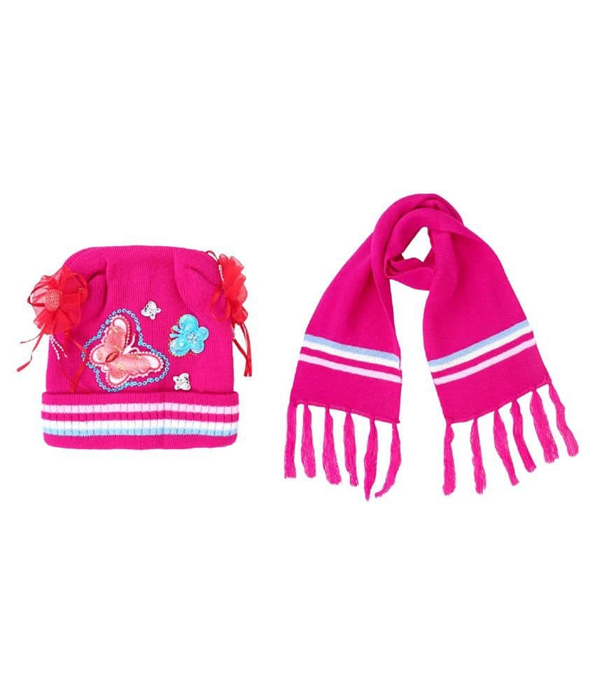 Zacharias Girls Kids Woolen Winter Cap & Muffler (Pack Of 2)