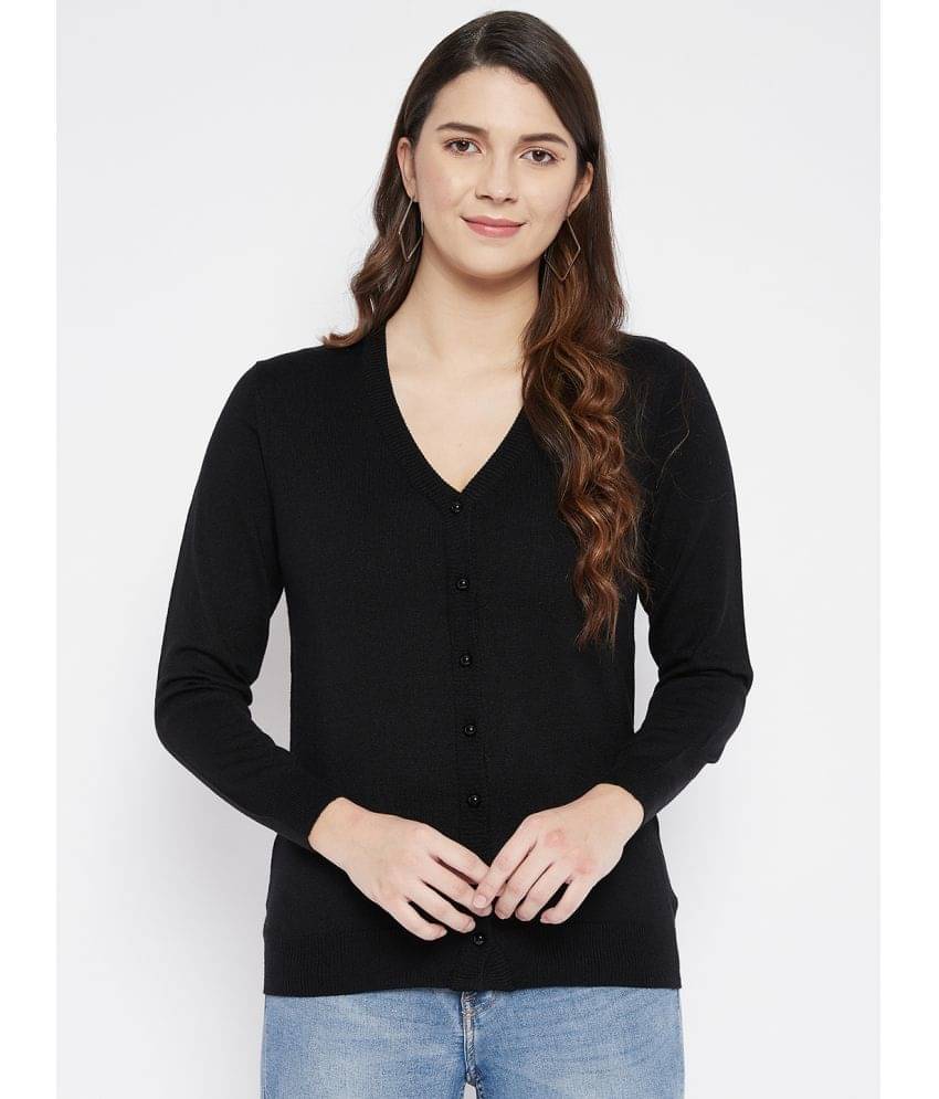 zigo Women Woollen V-Neck Cardigan ( Black ) zigo Women Woollen V-Neck Cardigan ( Black )
