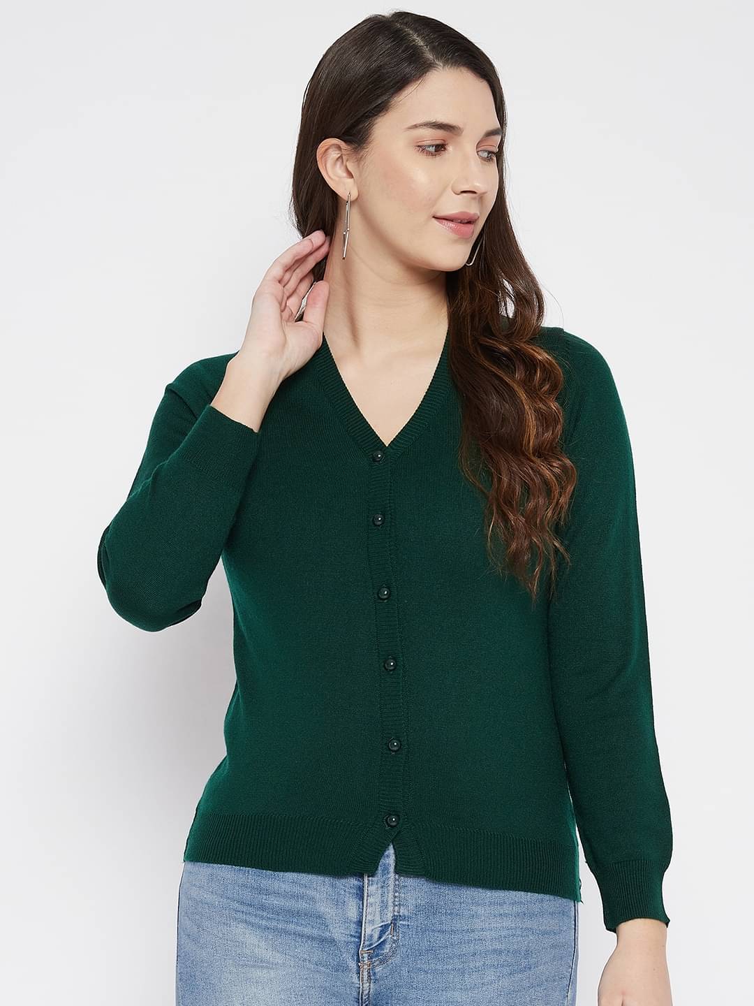 zigo Woollen Green Buttoned Cardigans - zigo Woollen Green Buttoned Cardigans -