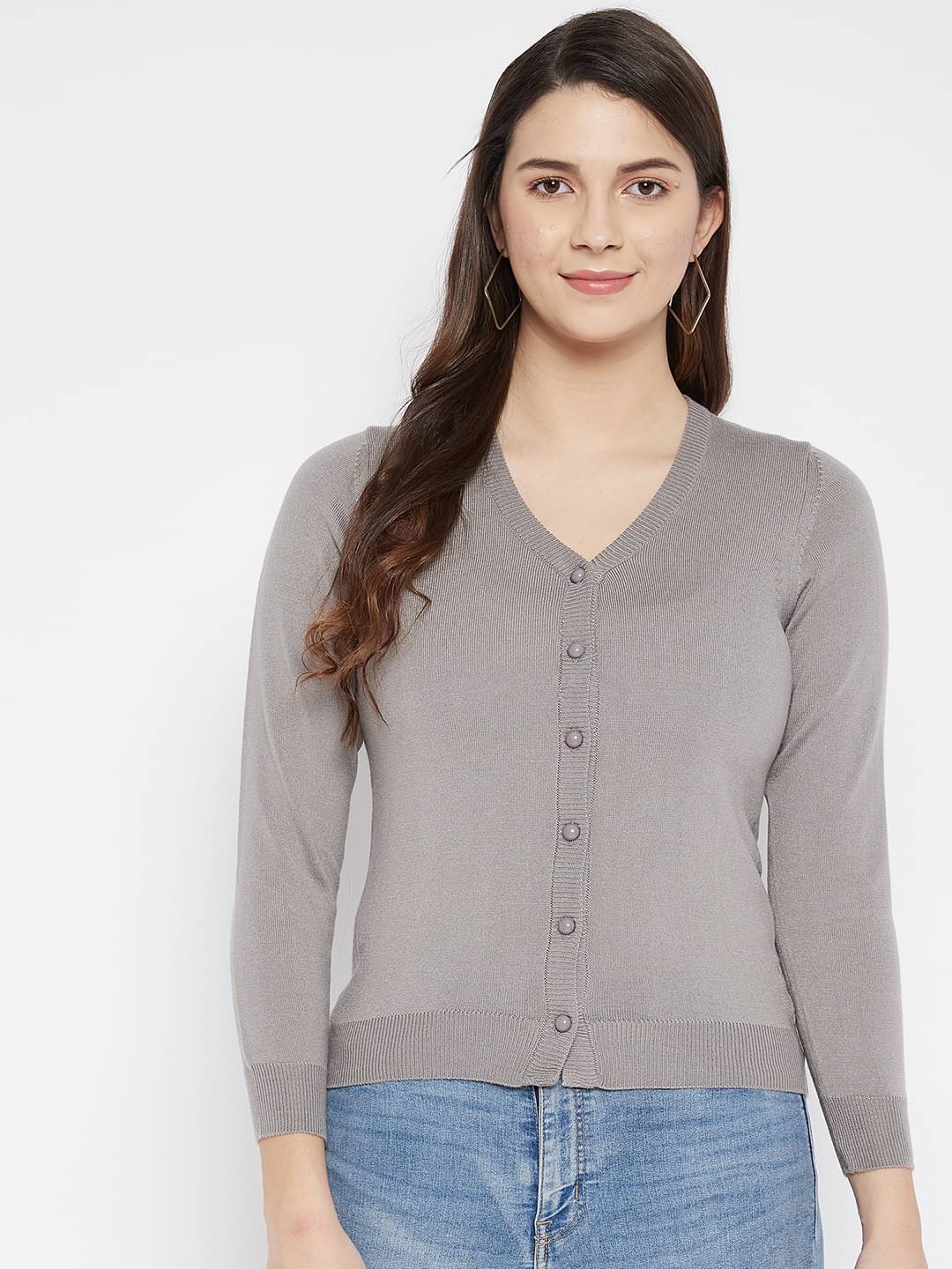 zigo Women Woollen V-Neck Cardigan ( Grey ) zigo Women Woollen V-Neck Cardigan ( Grey )