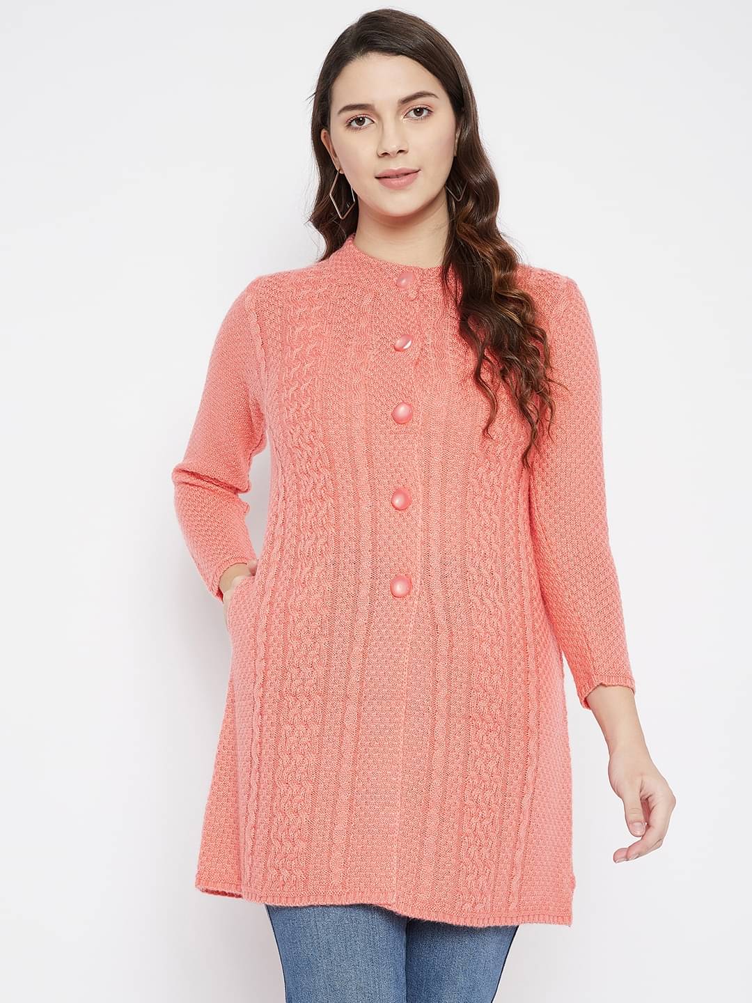 zigo Woollen Pink Buttoned Cardigans - zigo Woollen Pink Buttoned Cardigans -