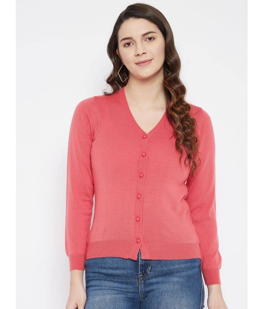 zigo Women Woollen V-Neck Cardigan ( Pink ) zigo Women Woollen V-Neck Cardigan ( Pink )