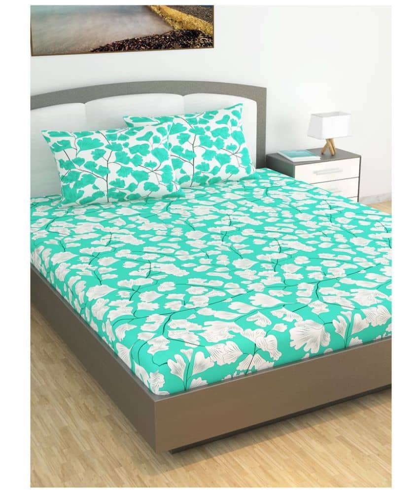 DIVINE CASA Cotton Double Bedsheet ( Green )