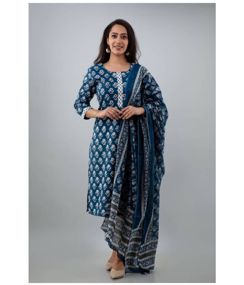 Jaipuri Collection - Navy Cotton Women's Straight Kurti ( Pack of 1 ) - Kurtis, Tunics | Buy online on ZillyBuy