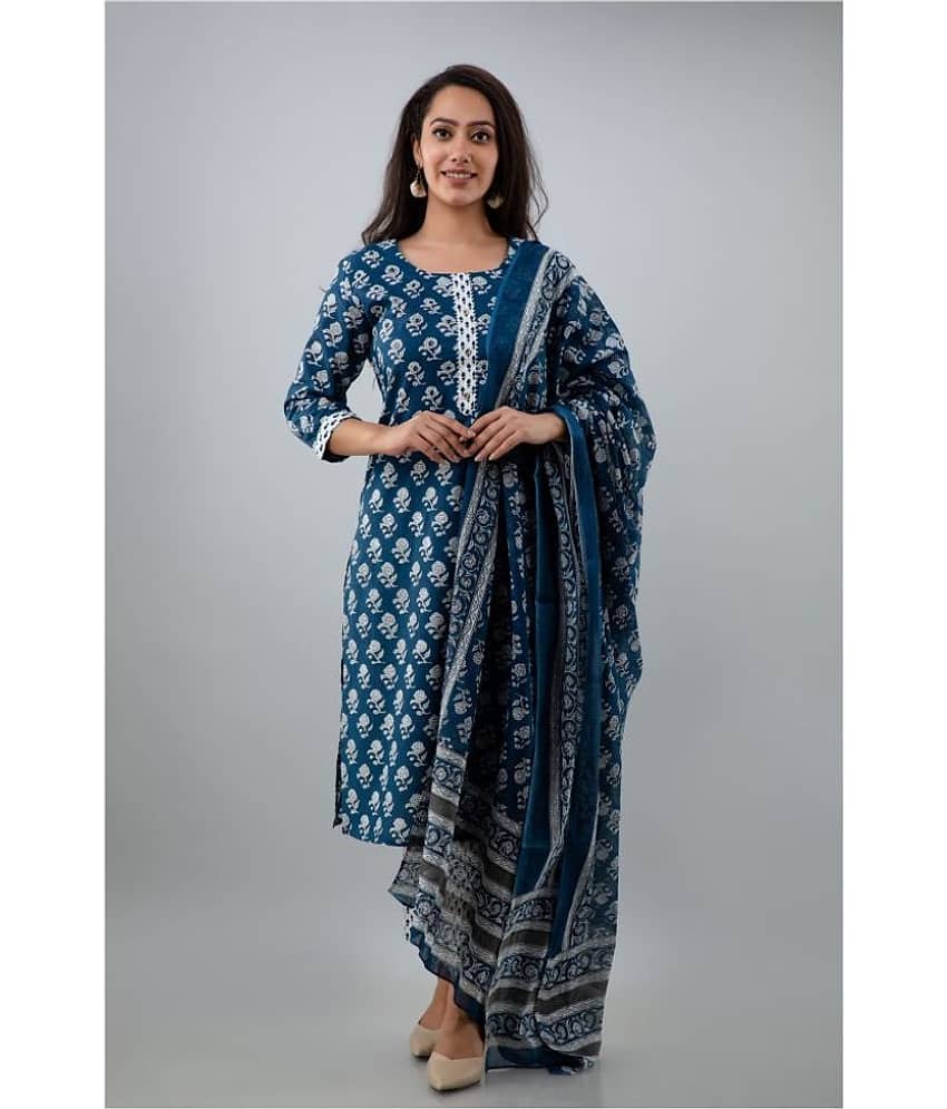 Jaipuri Collection - Navy Cotton Women's Straight Kurti ( Pack of 1 ) - Kurtis, Tunics | Buy online on ZillyBuy
