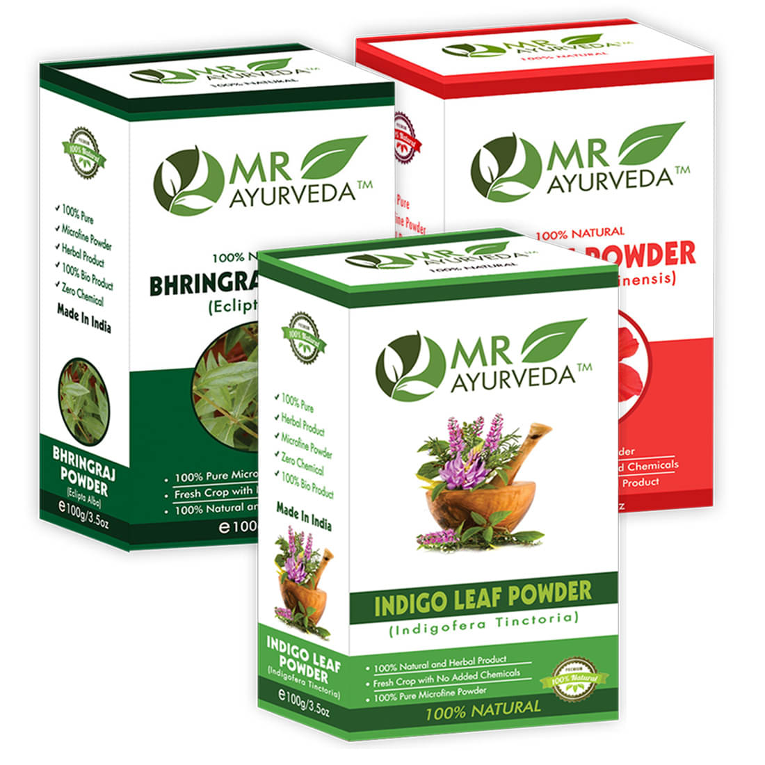    			MR Ayurveda 100% Natural Indigo, Bhringraj and Hibiscus Powder Hair Scalp Treatment 300 g Pack of 3