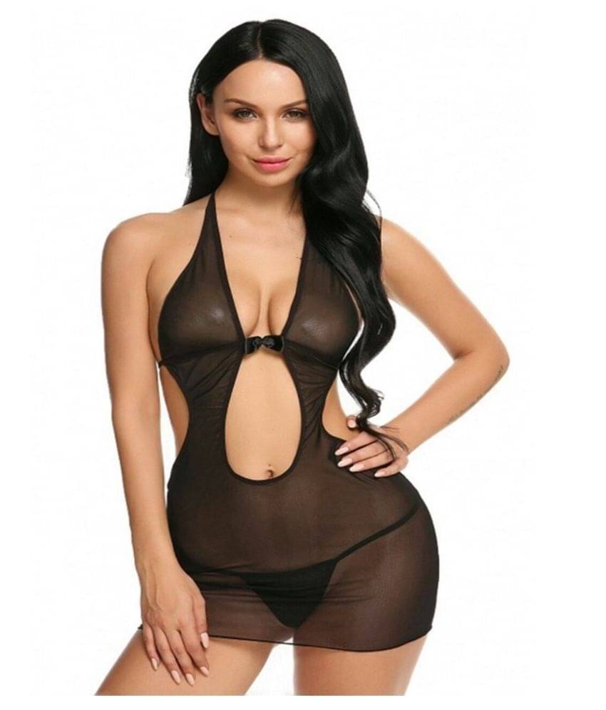 CELOSIA Net Baby Doll Dresses With Panty - Black Single CELOSIA Net Baby Doll Dresses With Panty - Black Single