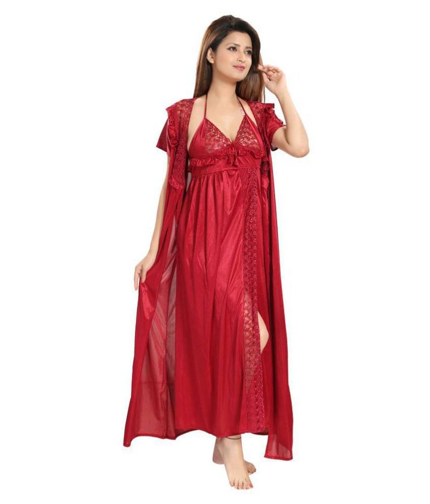     			Reposey Satin Night Dress - Maroon Pack of 2