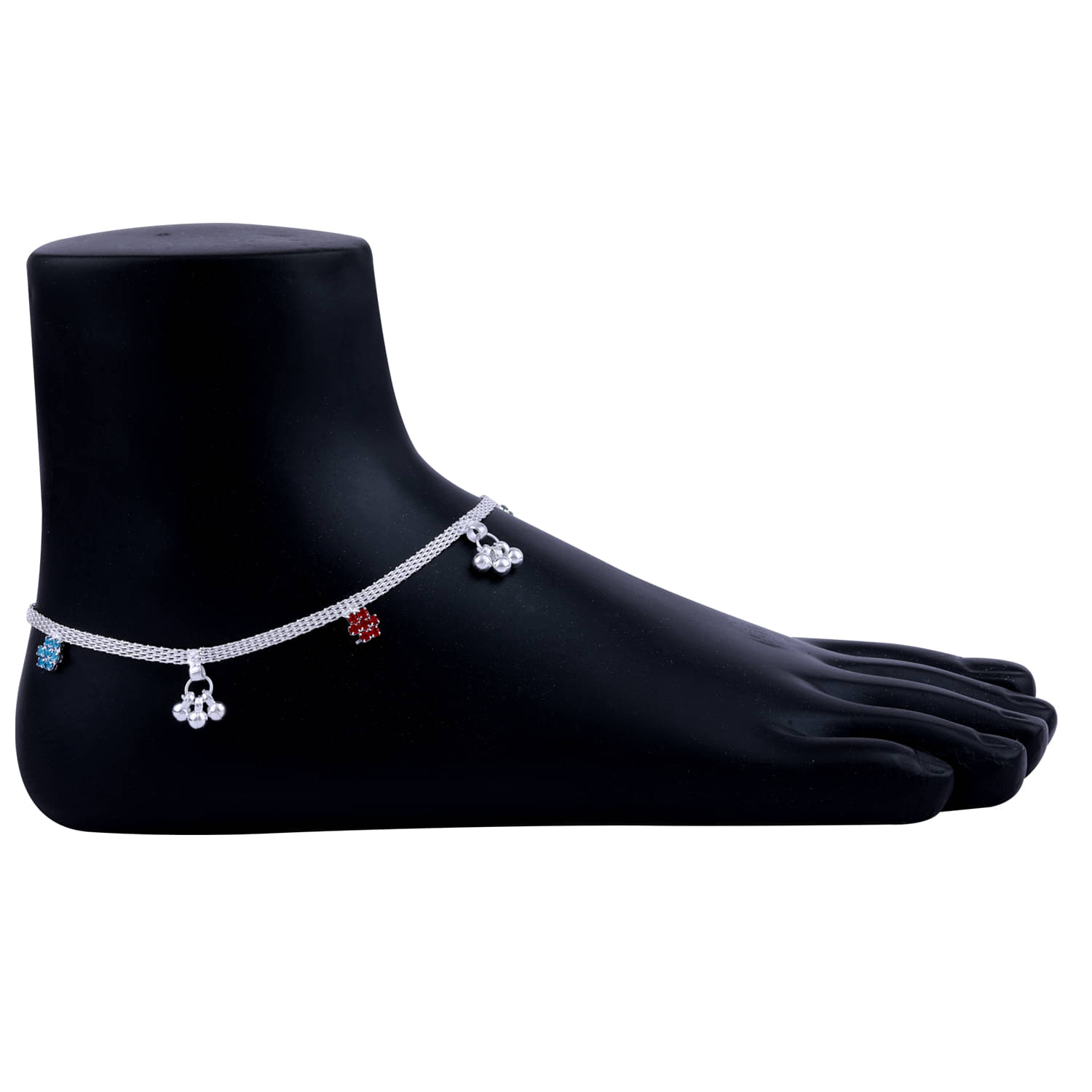 Silver Plated Delicated Multi Color Ghungroo Payal Anklet for Women And Girl. Silver Plated Delicated Multi Color Ghungroo Payal Anklet for Women And Girl.