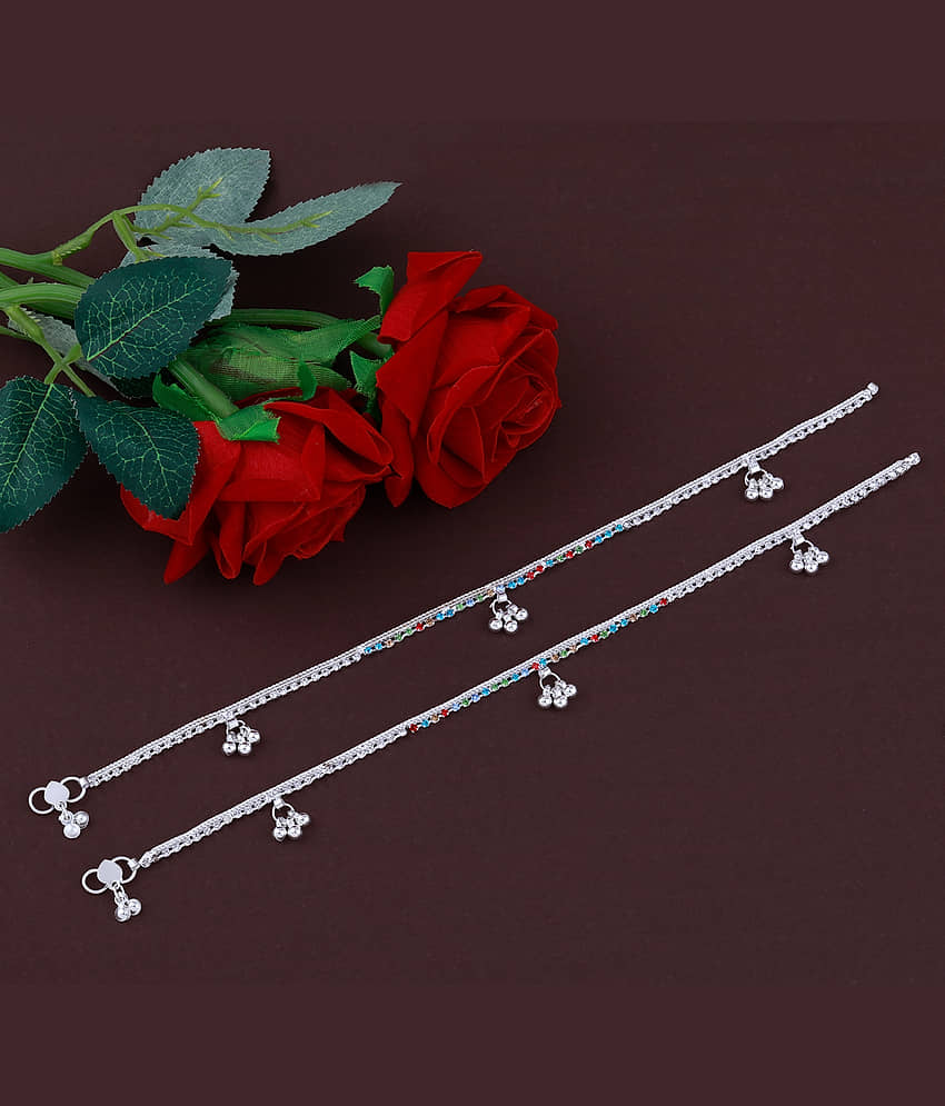 Silver Plated Multi Color Diamond Ghungroo Payal Anklet for Women And Girl. - Anklets | Buy online on ZillyBuy