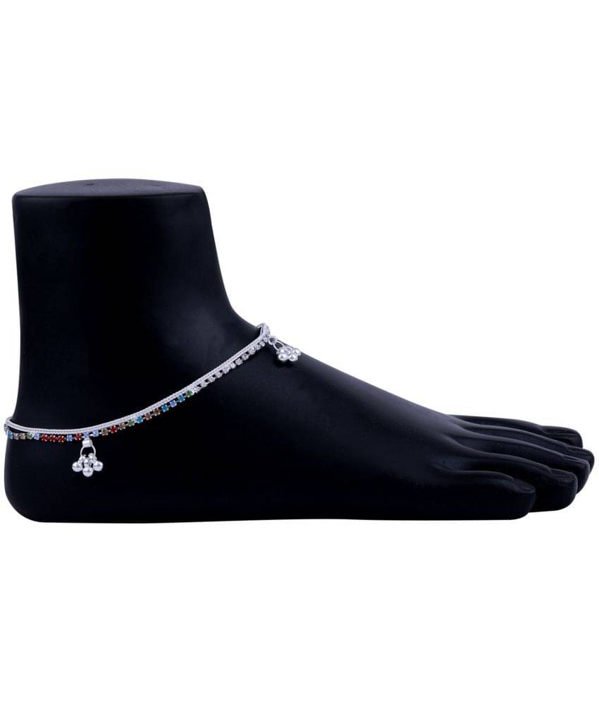 Silver Plated Multi Color Diamond Ghungroo Payal Anklet for Women And Girl. Silver Plated Multi Color Diamond Ghungroo Payal Anklet for Women And Girl.