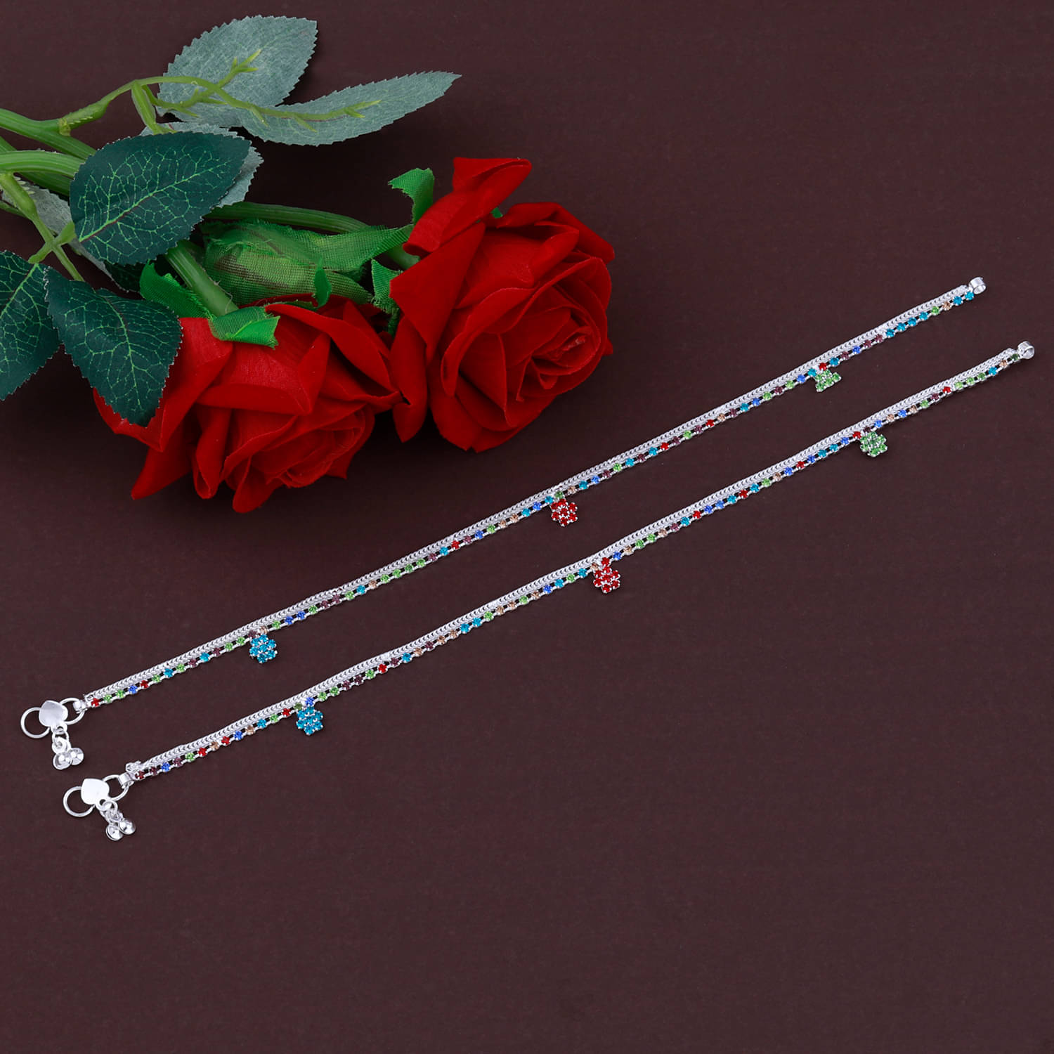     			Silver  Plated stylish Multi Color Payal  Anklet For Women And Girl.