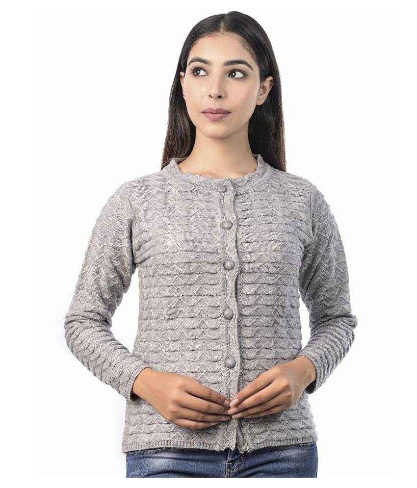     			Varenyam Acrylic Grey Buttoned Cardigans - Single