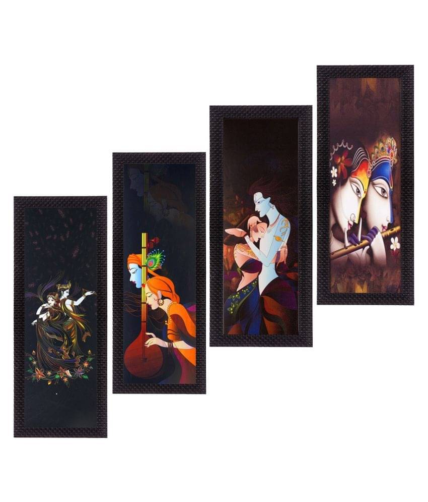    			eCraftIndia Brown & Orange 4Pcs Radha Krishna Satin Matt Texture UV Wall Art