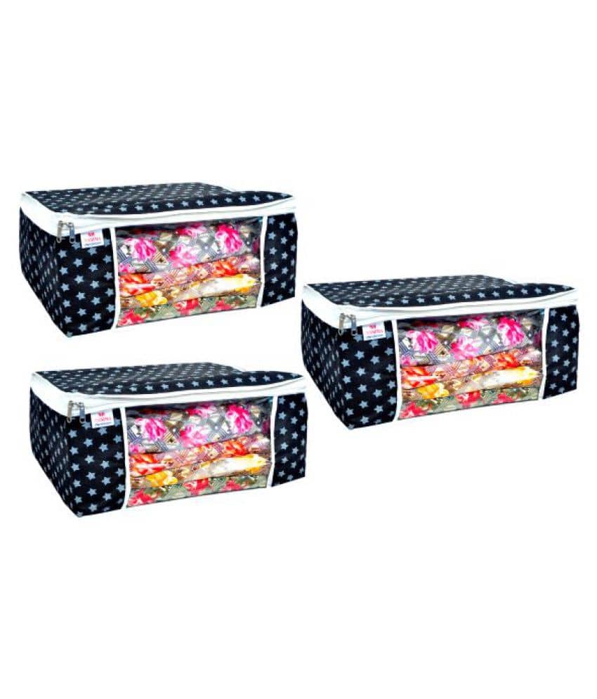 SH. NASIMA Non Woven Printed Saree Cover Bag Wardrobe with Transparent Window( Pack of 3, Red)