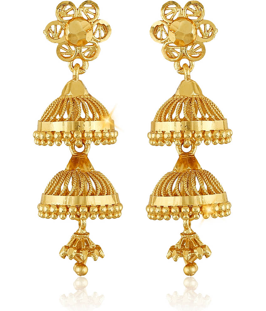 Vighnaharta - Golden Jhumki Earrings ( Pack of 1 ) - Earrings | Buy online on ZillyBuy