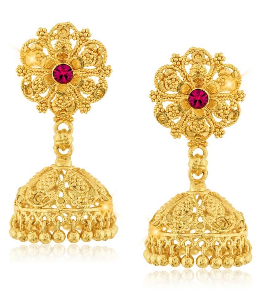 Vighnaharta - Golden Jhumki Earrings ( Pack of 1 ) - Earrings | Buy online on ZillyBuy