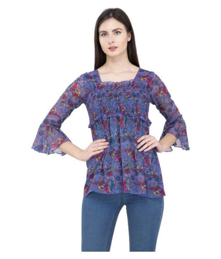 POPWINGS Women's Chiffon Regular Top ( Blue ) POPWINGS Women's Chiffon Regular Top ( Blue )