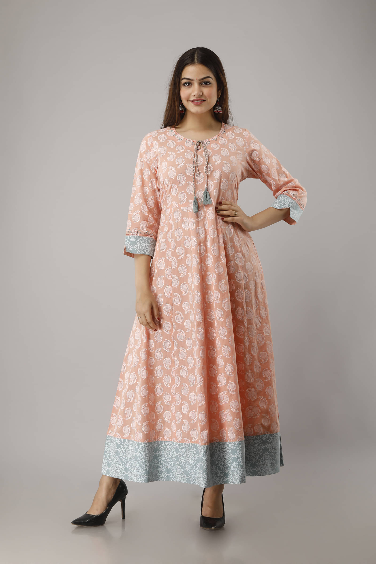 Frionkandy Beige Cotton Anarkali Kurti Frionkandy Beige Cotton Anarkali Kurti
