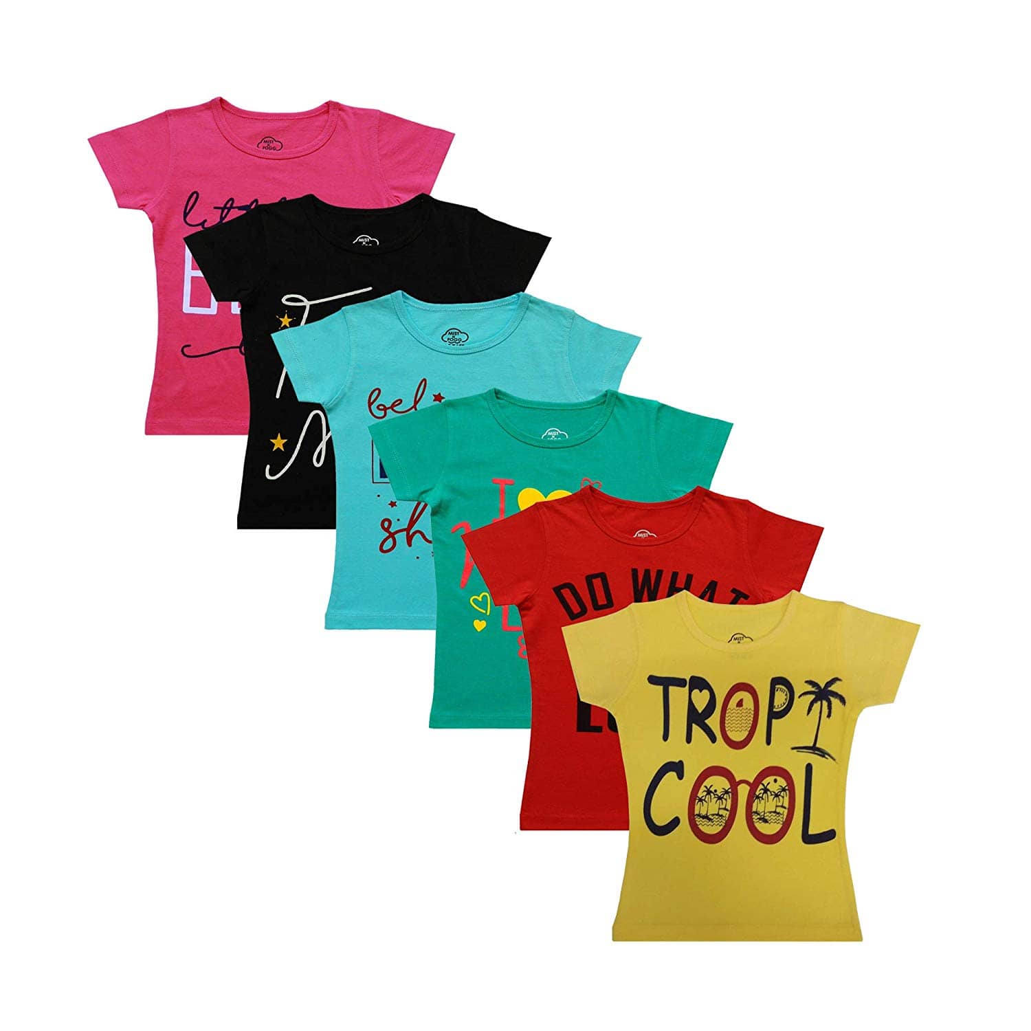 MIST N FOGG Pack of 6 Girls 100% Cotton T-Shirts ( Multi )