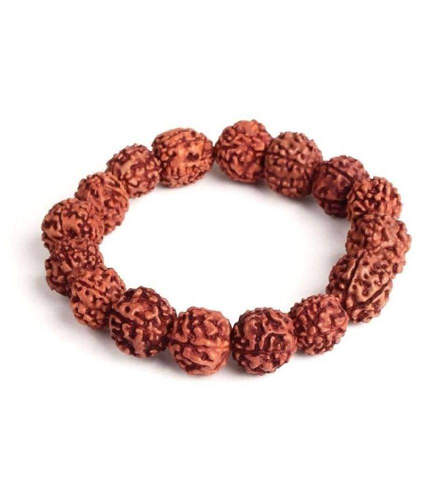     			Natural 5 Face Rudraksha 10 mm Beads Free Size Elastic Bracelet, Yoga Meditation Bracelet