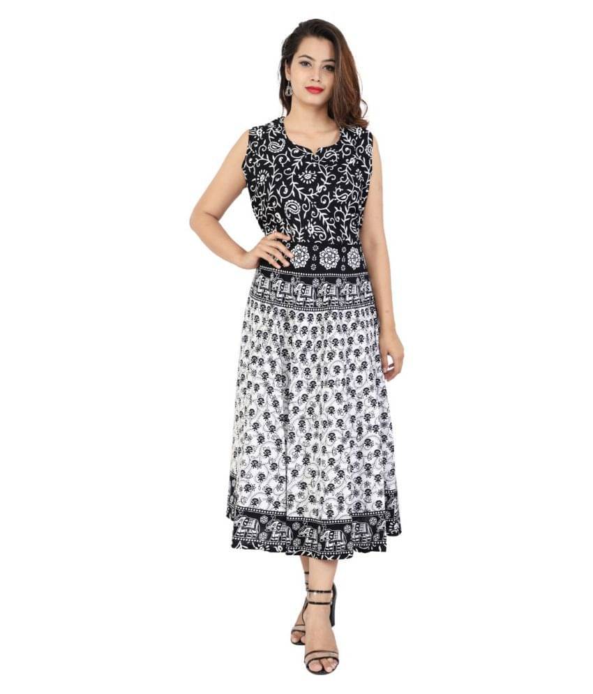     			Rangun Women Cotton Ethnic Dress ( Black )