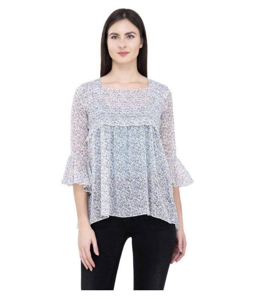 POPWINGS Women's Chiffon Regular Top ( White ) POPWINGS Women's Chiffon Regular Top ( White )
